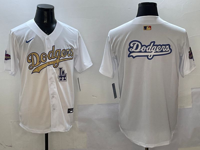 Men Los Angeles Dodgers Blank White Champion gold character 2025 Nike MLB Jersey style 17
